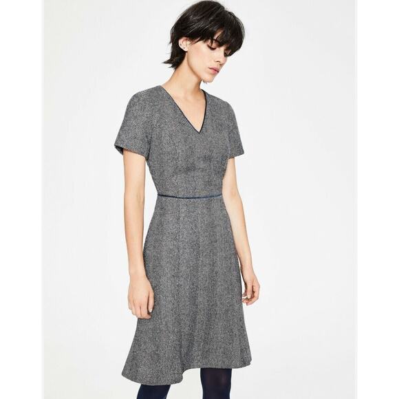 Boden Albany British Tweed Wool Dress Size 6 Herringbone Navy Gray Business - Picture 1 of 6
